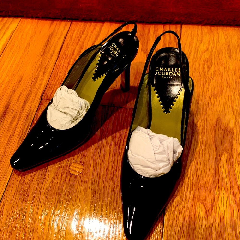 Charles Jourdan black patent leather pumps